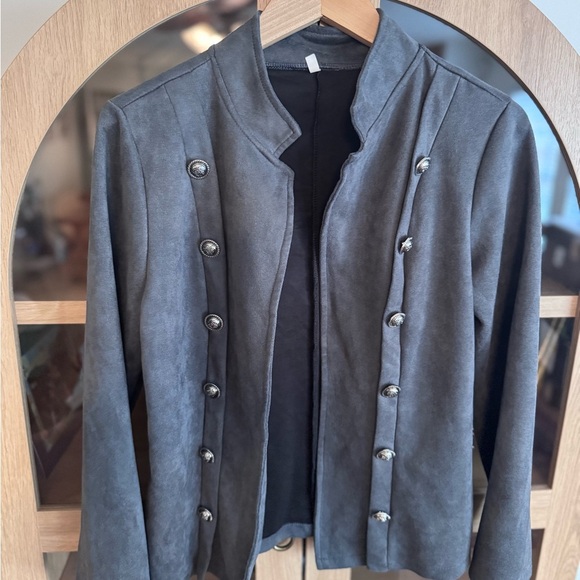 Source Unknown Jackets & Blazers - Gray Faux Suede Military Button Jacket Women’s Medium Academia Blazer